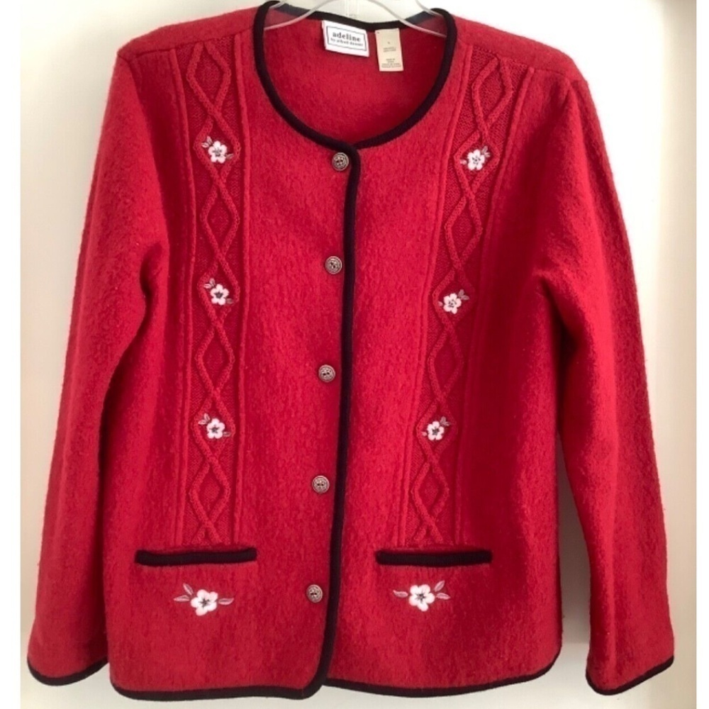COPY - ALFRED DUNNER RED EMBROIDERED WOOL 100% LONG SLEEVE WOMAN BOUKLE JACKET …